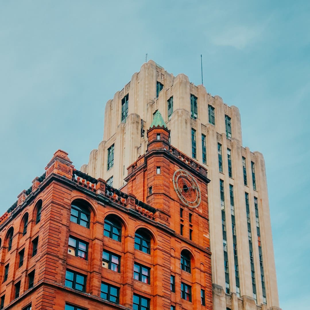 alberta support animal — a tall building with a clock on the top of it