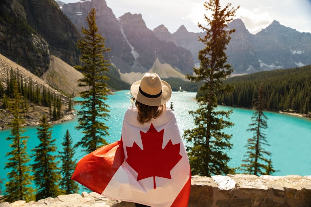 Canadian airline support animal — a woman with a canadian flag on her back